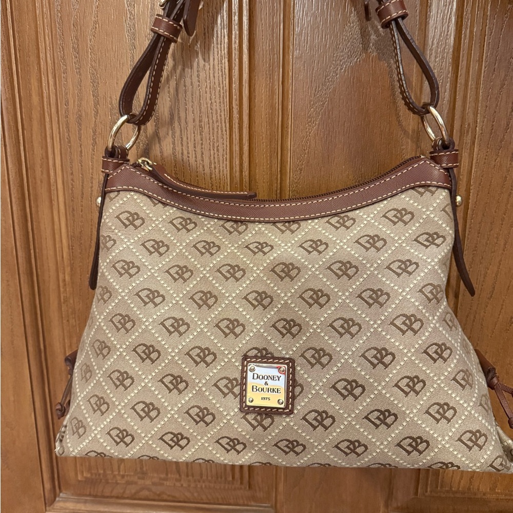 Dooney & Bourke Tan and Brown Monogram Shoulder Bag